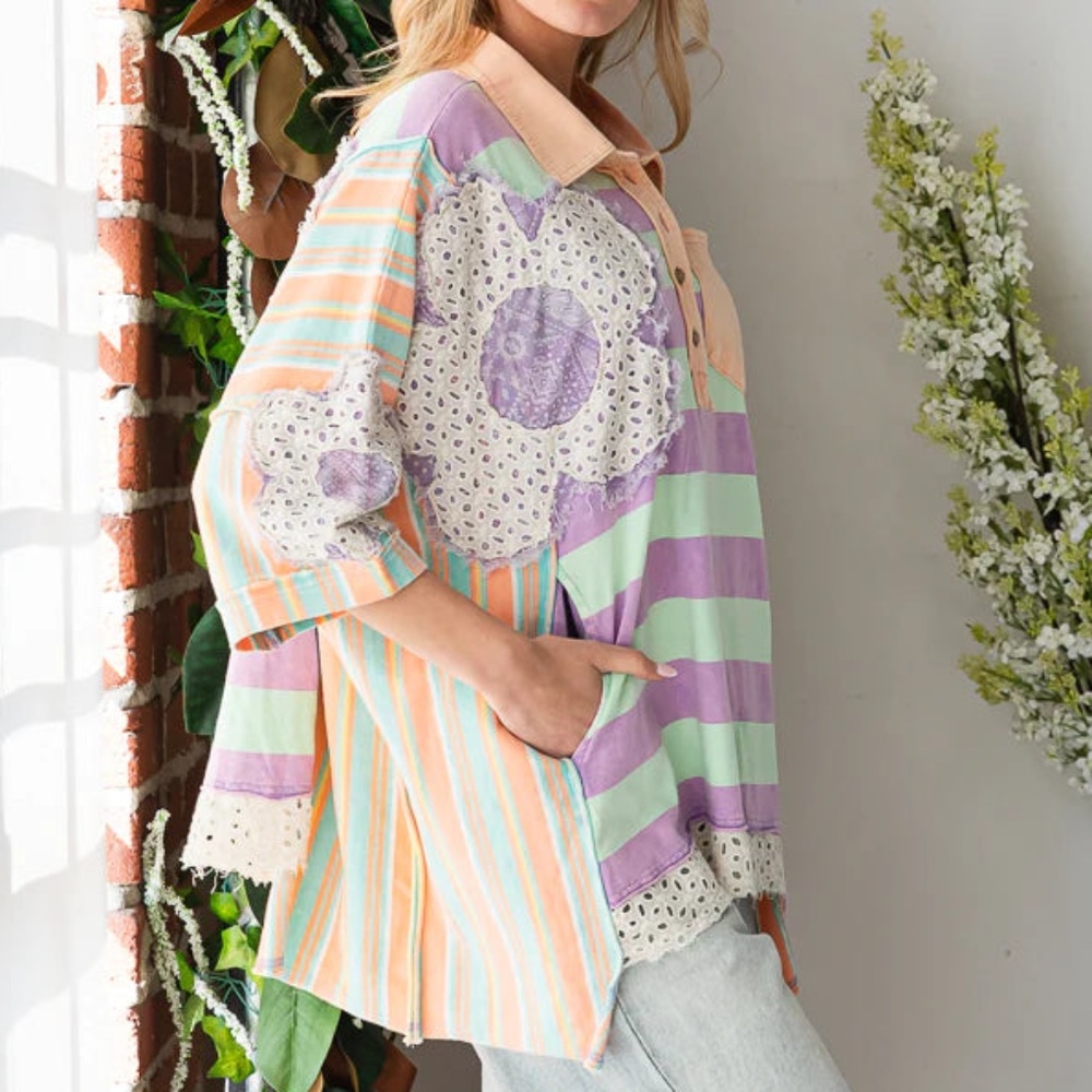 432 NWT Oli&Hali Flower Patchwork Top - Picture 4 of 4